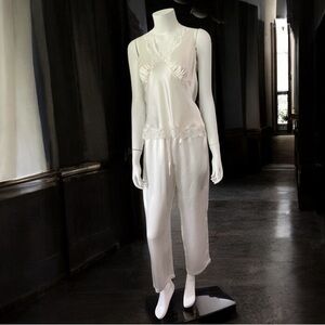 VIA DEL AMORE NEW FRENCH IVORY 100% SILK PAJAMA PANT SET SIZE MEDIUM